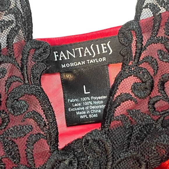 Fantasies Pajama Top Womens Large Red Mesh Black Lace Rhinestone Sleep Cami - Picture 12 of 12